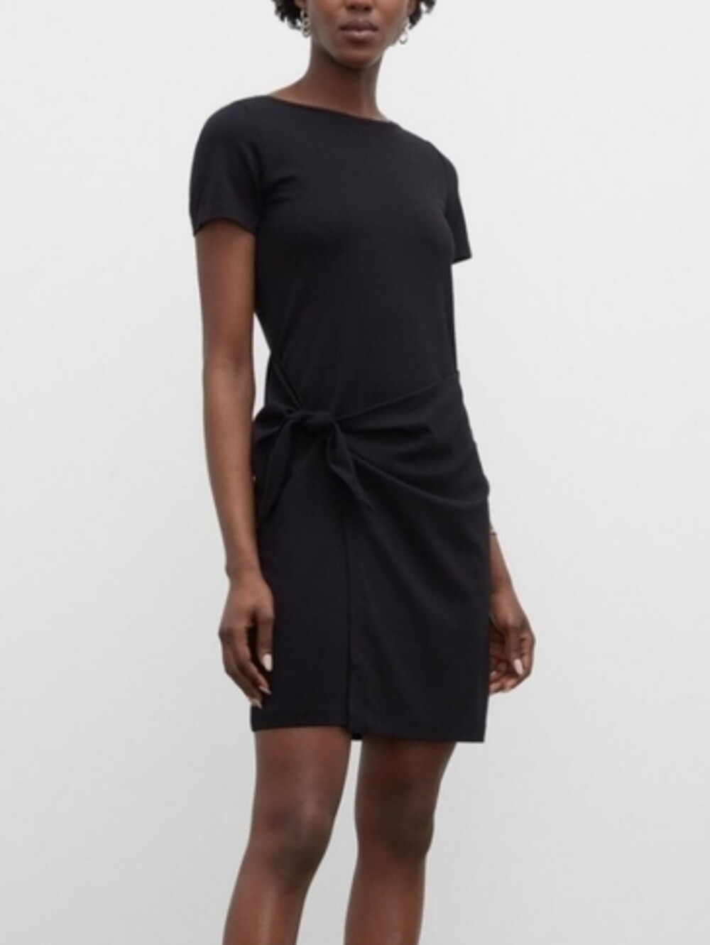 Club Monaco Black Short-Sleeve Tie-Waist Mini Dress